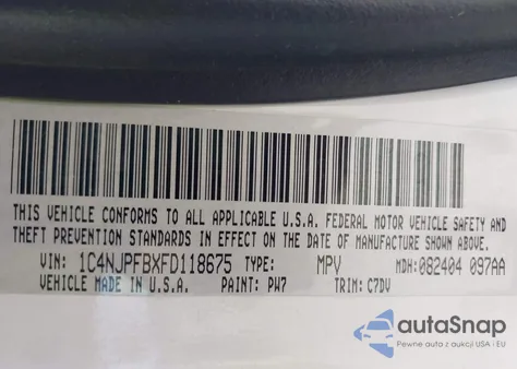 2015 Jeep Patriot Latitude z USA, uszkodzony, nr VIN 1C4NJPFBXFD118675